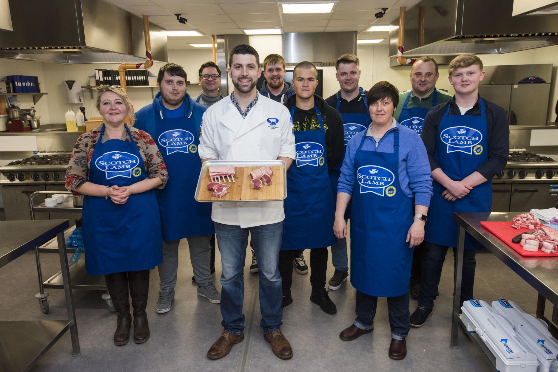 Master Butcher Stewart McClymont (centre) giving a Scotch Lamb butchery demonstratio