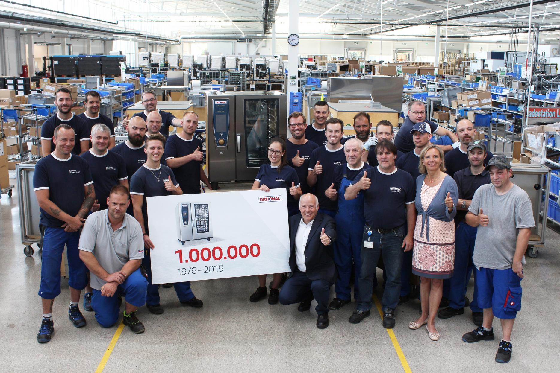 Rational employees celebrating the manufacture of the millionth combi steamer One millionth combi steamer german Landsberg am Lech site milestone