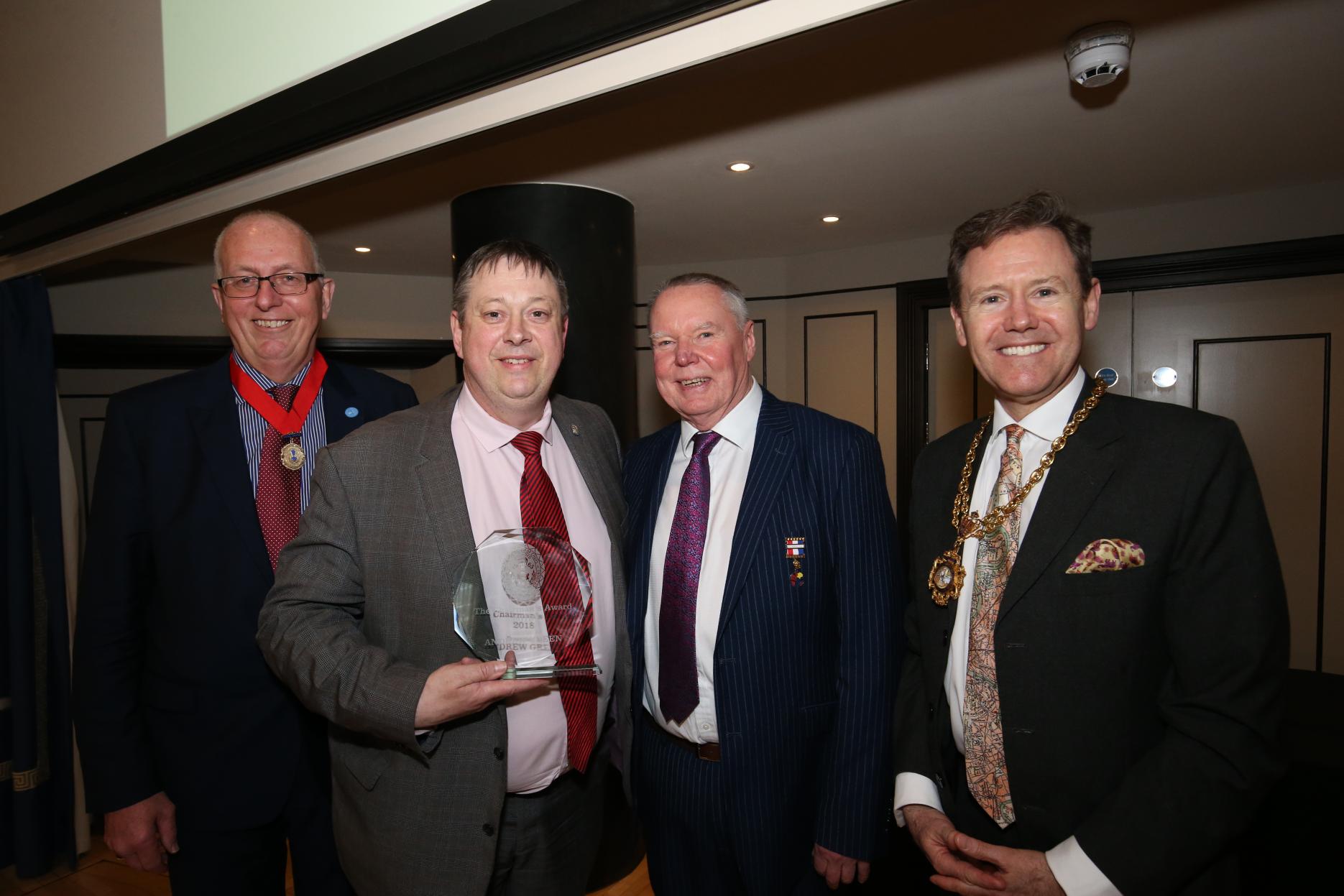 Andrew Green flanked by Craft Guild’s Andrew Bennett, Stephen Scuffell and president, vice admiral Tony Johnstone-Burt Craft Guild of Chefs honours members at AGM