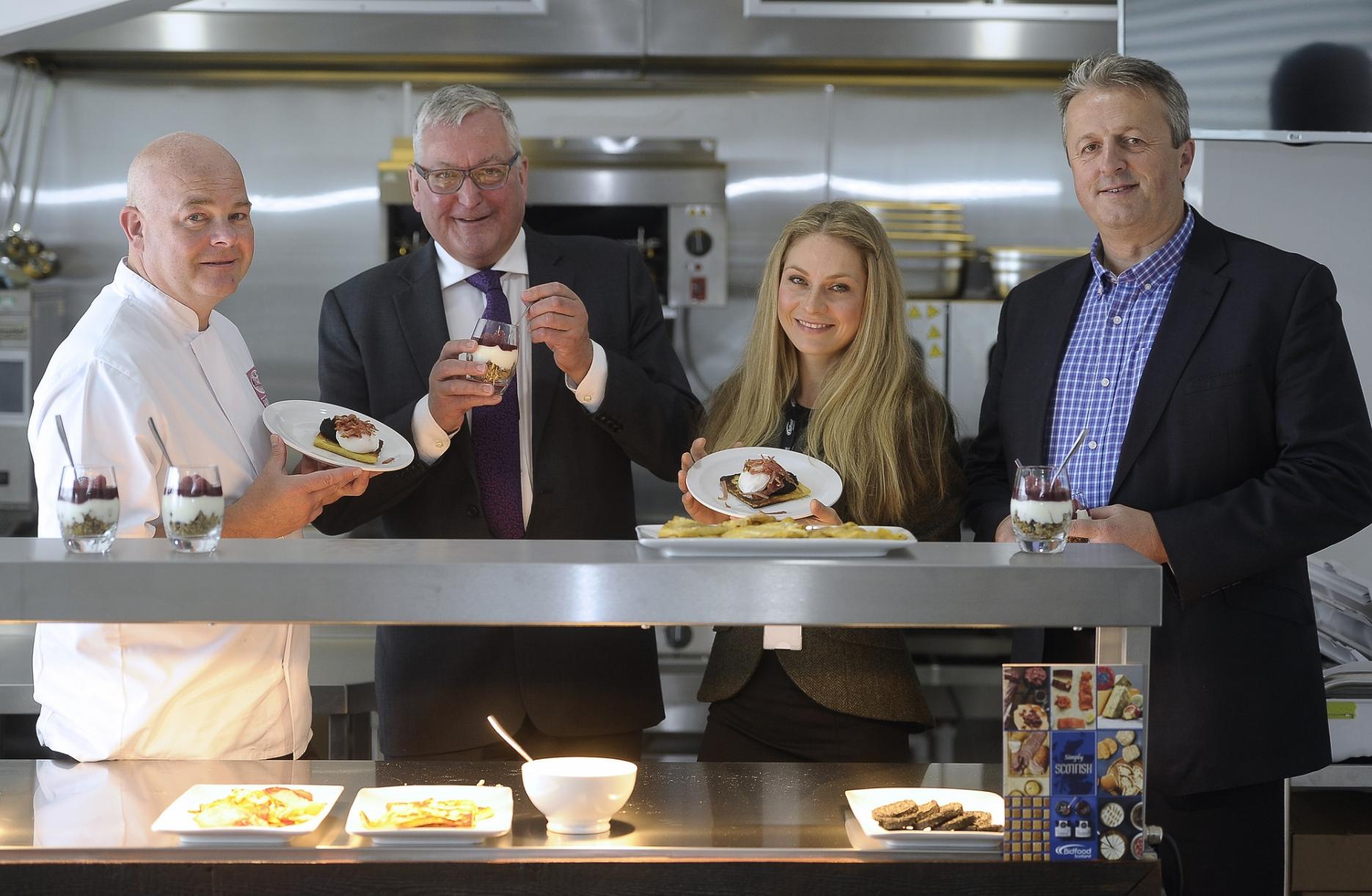 Bidfood John Quinn (development chef for the North), Minister Ewing, Andrew Selley, Katie Sillars (business development manager for Scotland)