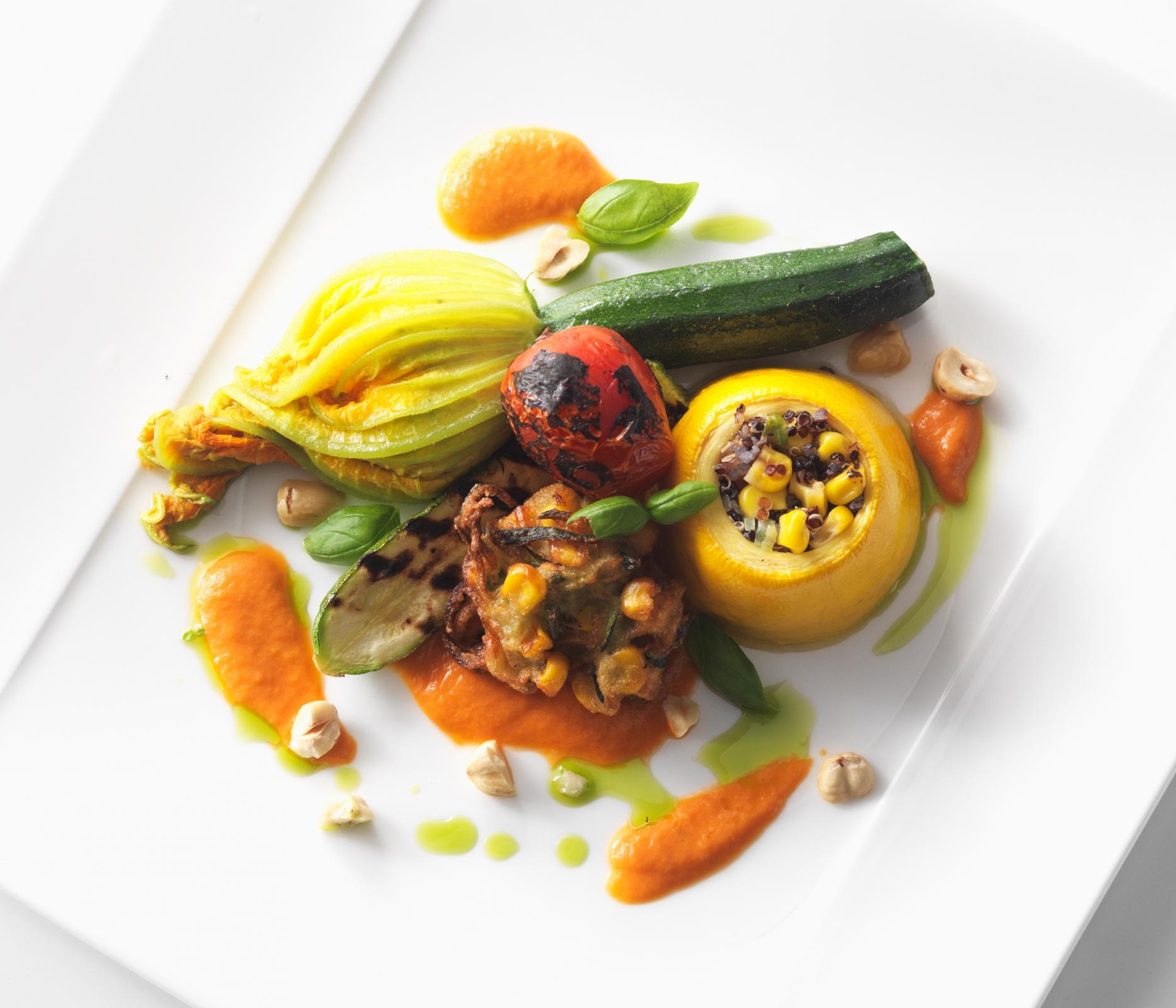 Courgettes with quinoa, ricotta and roasted corn
