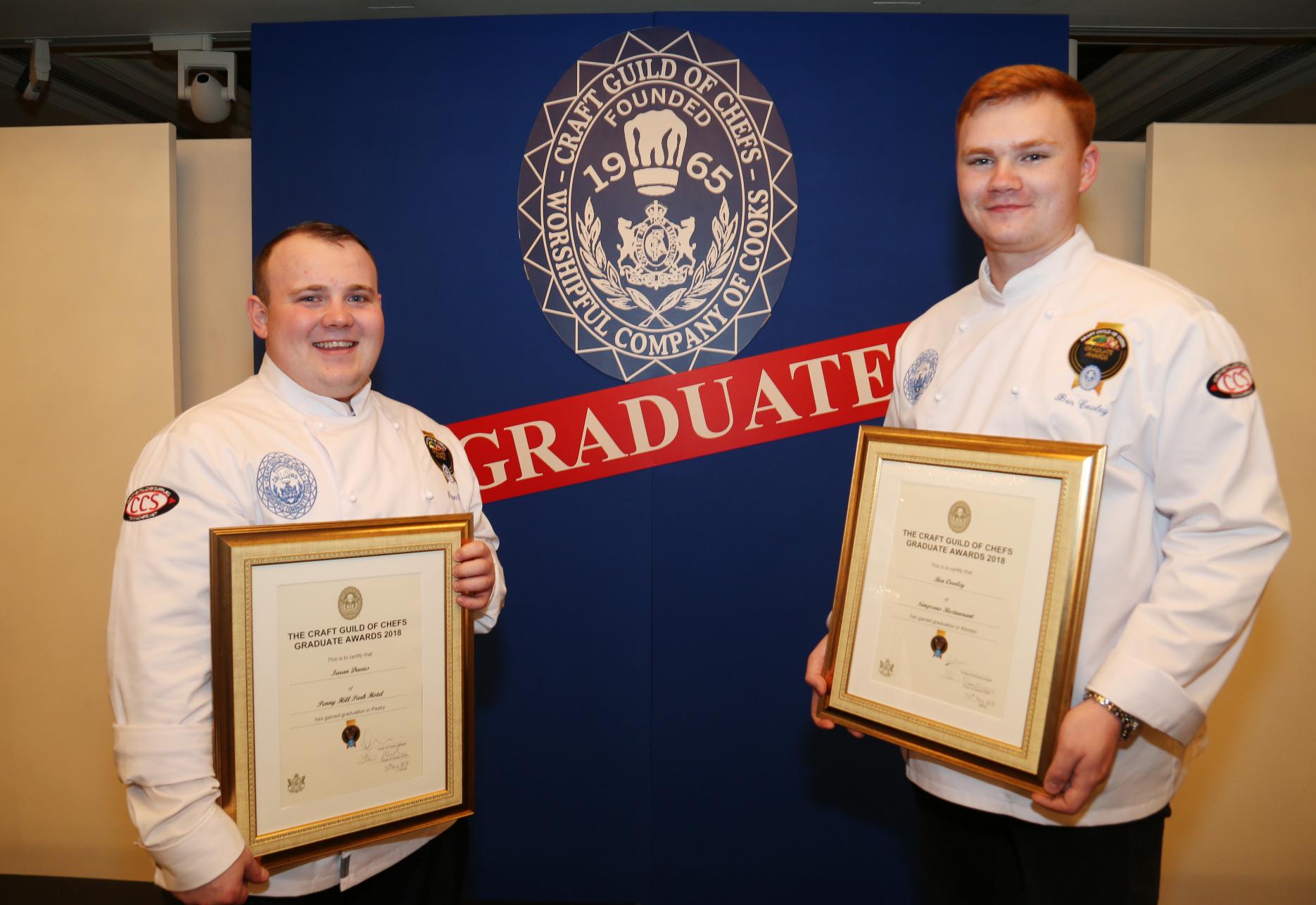Last year's pastry and kitchen award winners - Ieuan Davies and Ben Cowley Craft Guild of Chefs Graduate Awards 2018 winners Ieuan Davies and Ben Cowley