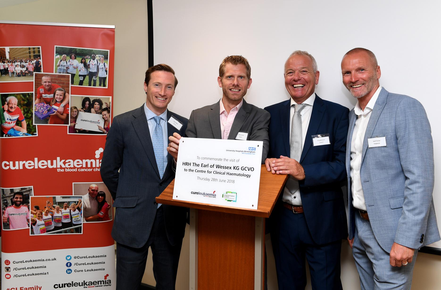 Hayden Groves, second left, with James Maltin, Doug McKinnon and Geoff Thomas Cure Leukemia BaxterStorey Hayden Groves