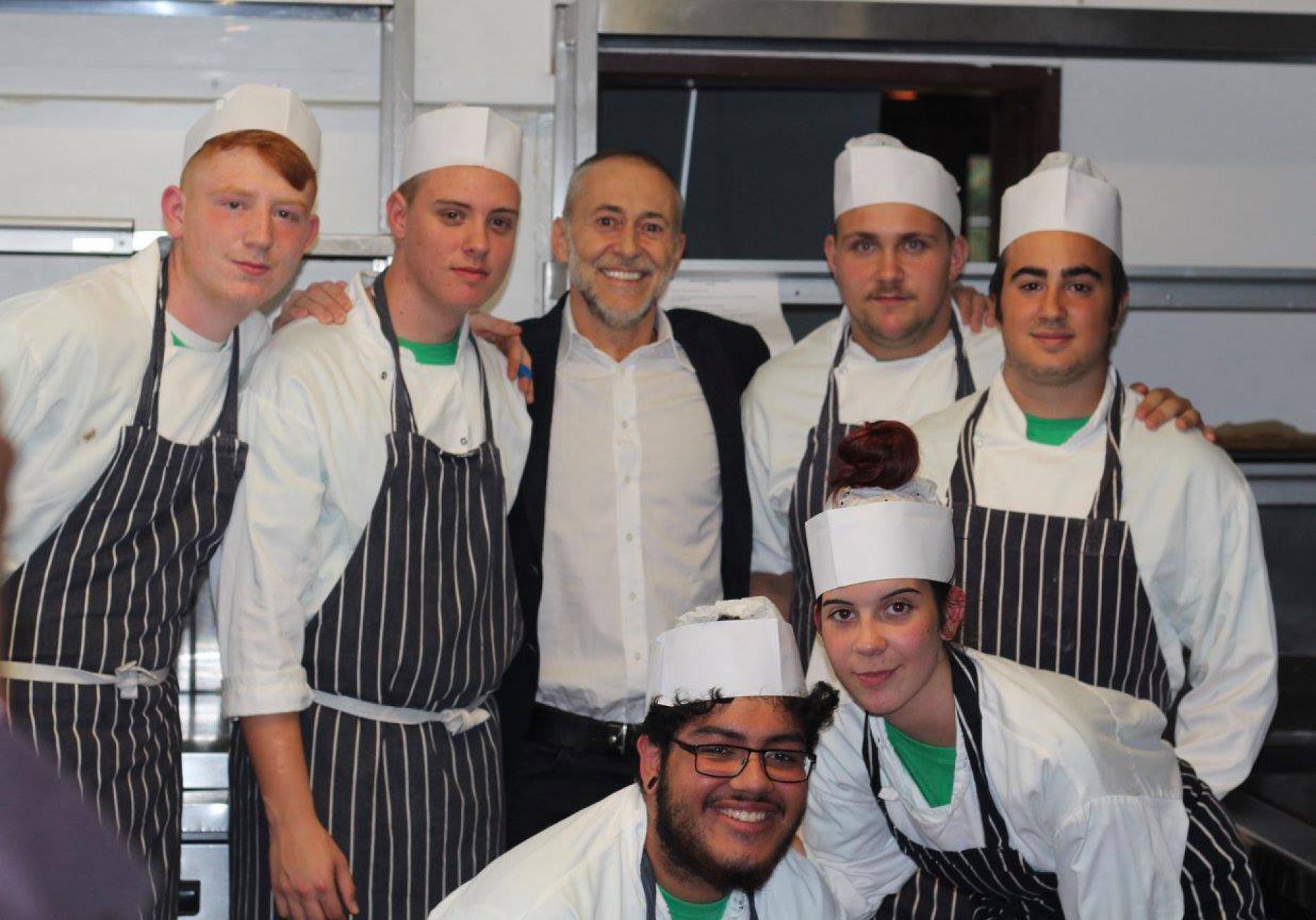 Chef Michel Roux Jr. with previous BIGKID competitors Chef Michel Roux Jr. champions South London youth cooking contest