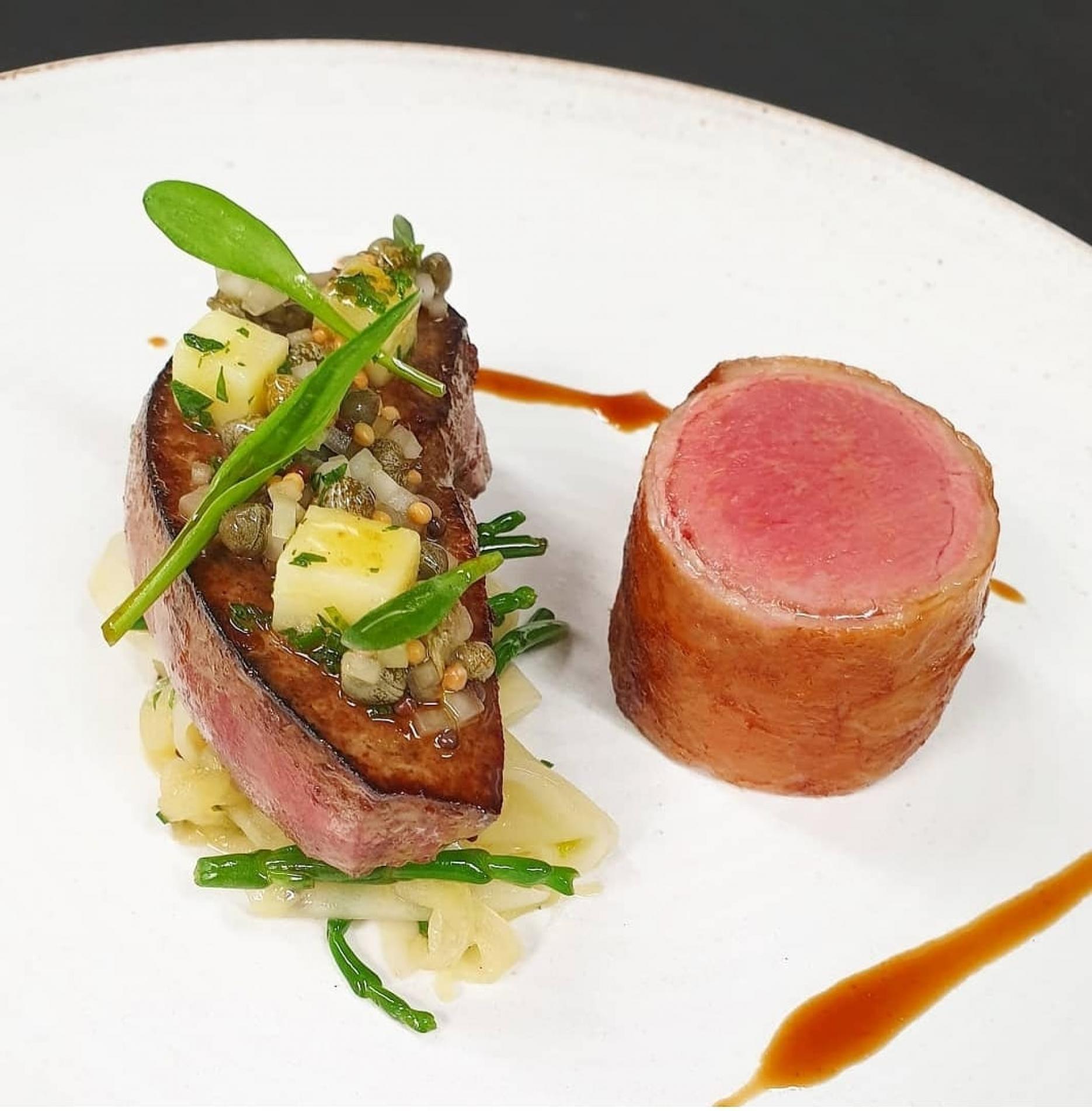 Chef Nick Smith, Romney Marsh Lamb, Roe Ravigote, Fennel, Samphire & Aster, National Chef of the Year Competition Chef Nick Smith, Romney Marsh Lamb, Roe Ravigote, Fennel, Samphire & Aster, National Chef of the Year Competition