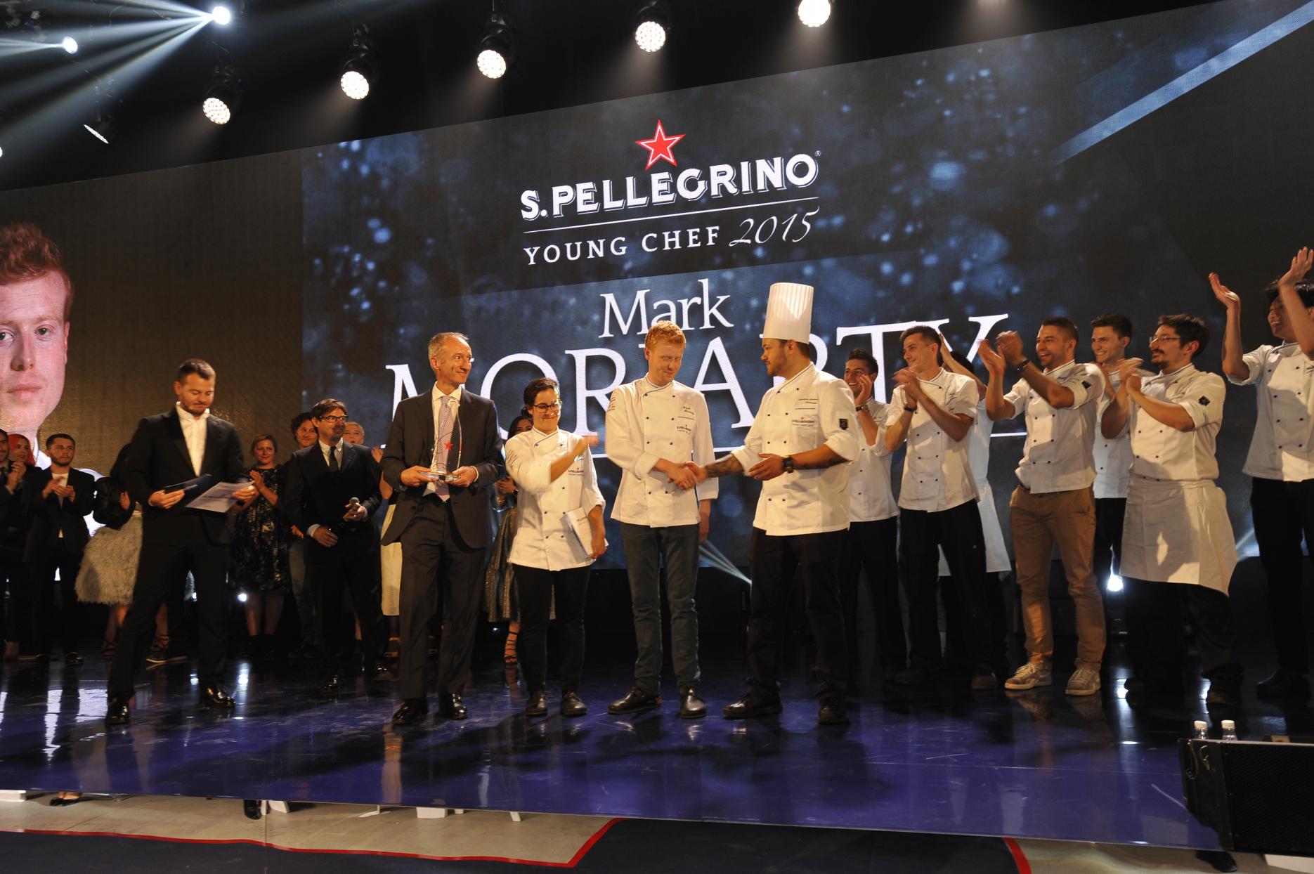 Moriarty with the 2015 competition judges UK & Ireland chef crowned winner of S.Pellegrino Young Chef 2015
