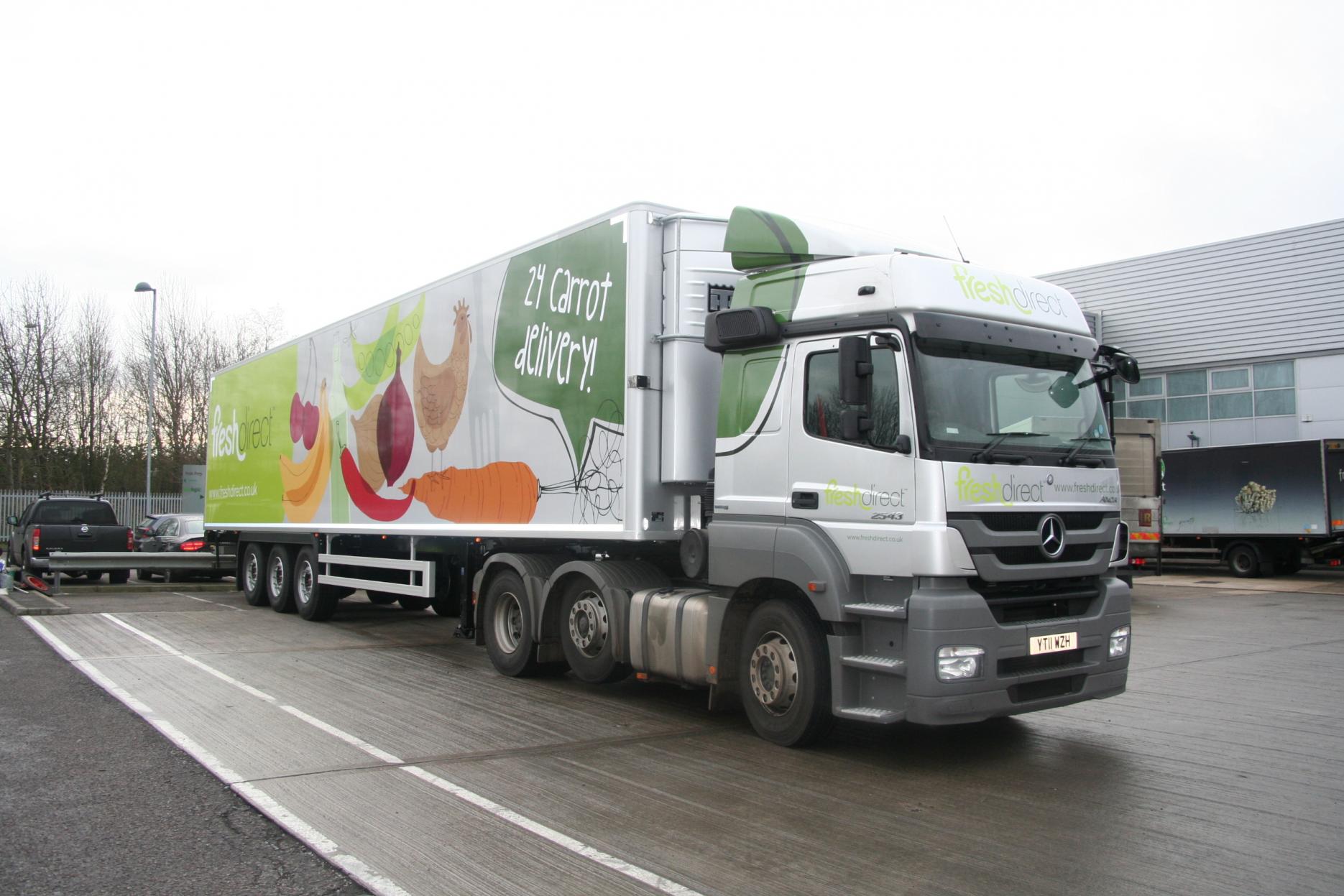 A delivery lorry in the livery of the new company Fresh Direct Brakes Bain Group new company