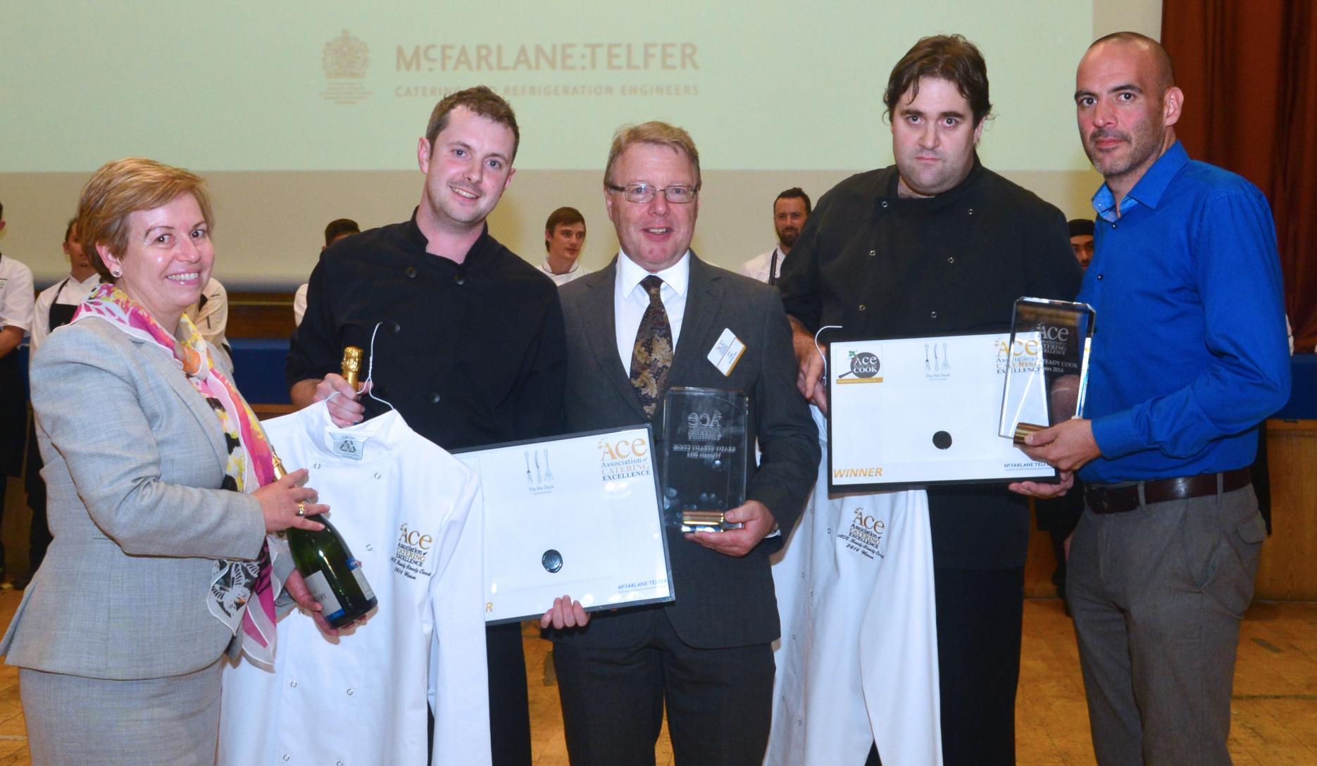 Jeni Edwards (Chair of ACE), Richard Skinner (Artizian), Chris Craggs (MD McFarlane Telfer), Mark Aust (Artizian), James Roberts (Peros) ACE Ready Steady Cook Challenge Artizian