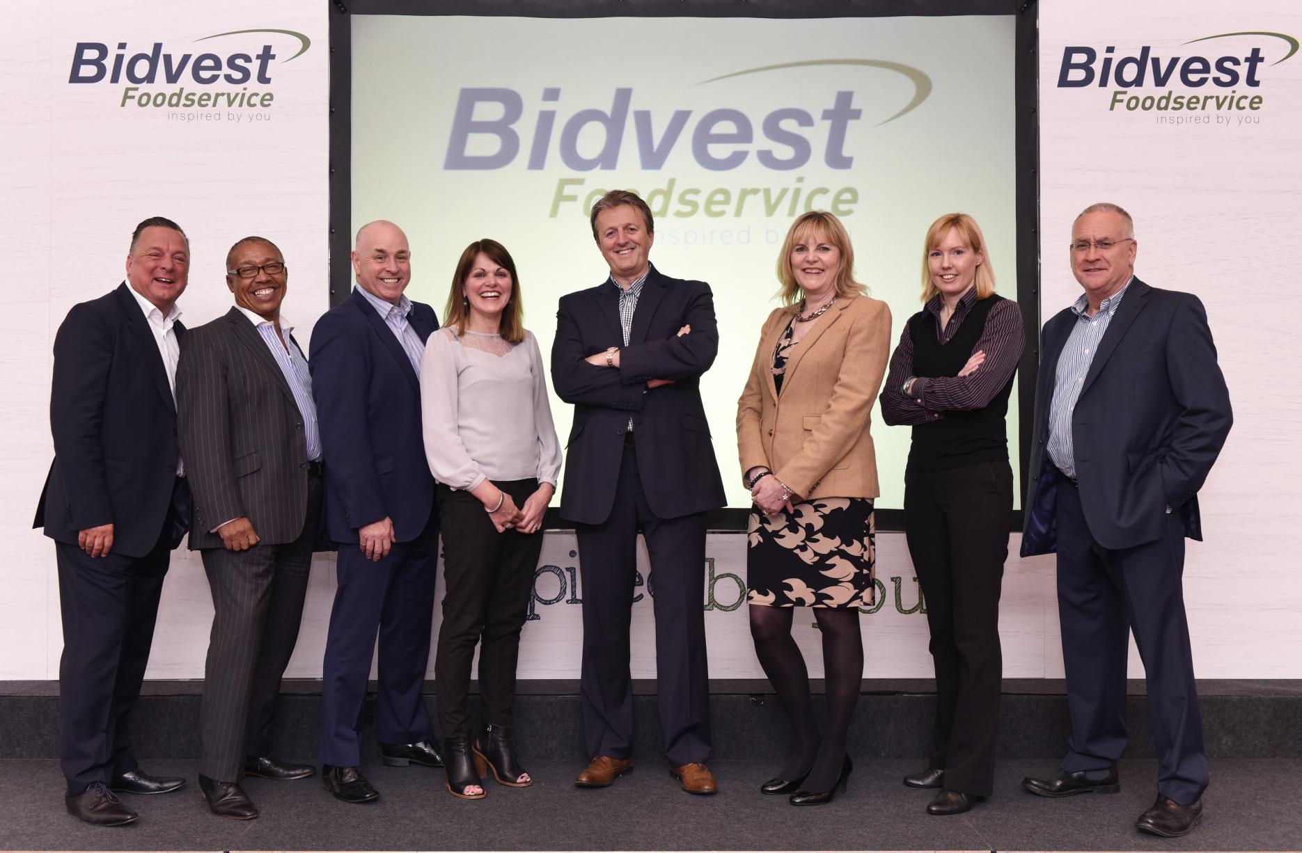 Chief executive Andrew Selley with the new board Bidvest Foodservice 3663 name change new board