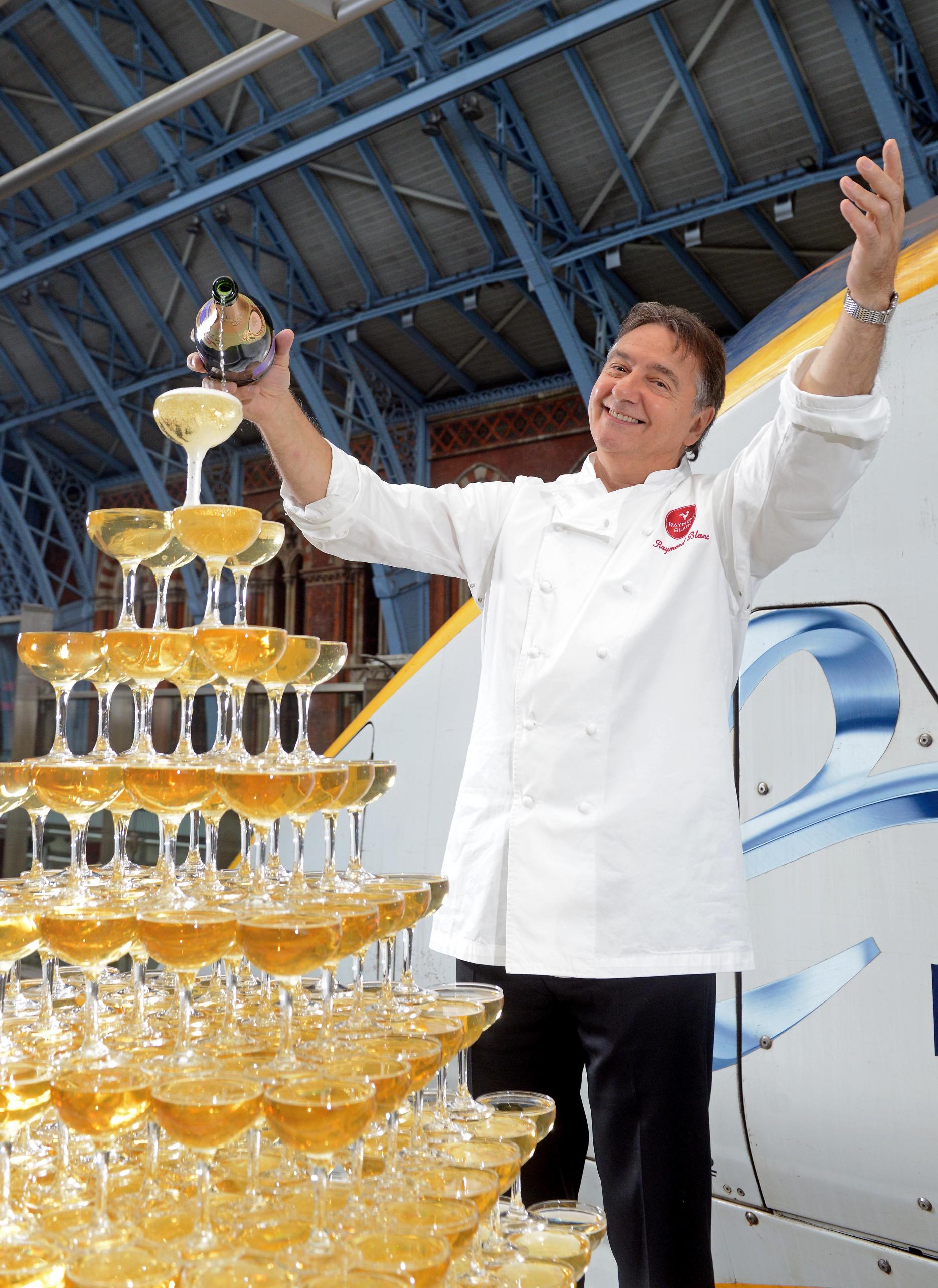 Eurostar culinary director Raymond Blanc in celebratory mood Eurostar 20th birthday Raymond Blanc champagne Guinness World Record