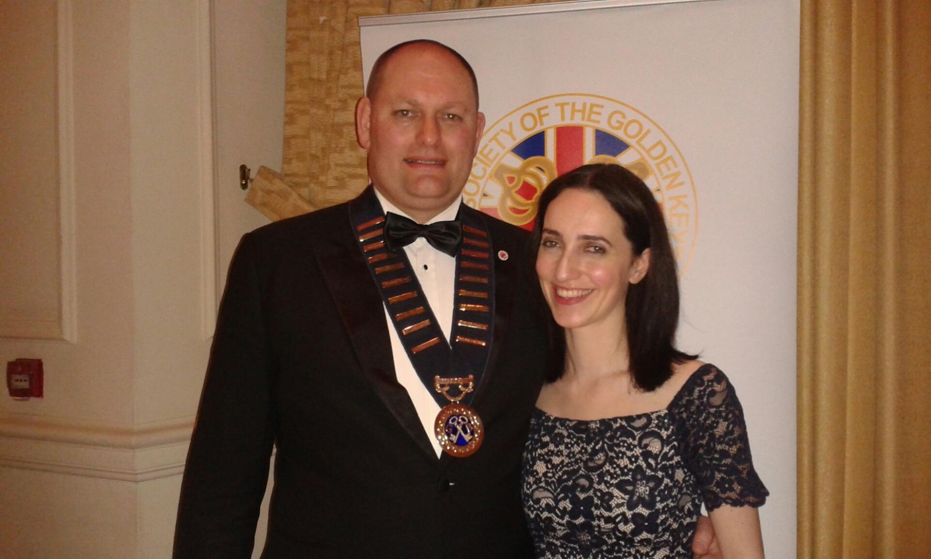 Giuliana Vittiglio, Senior Fundraising and Marketing Executive at Hospitality Action, and Antony Lynch, president of the society of the Golden keys of Great Britain and the Commonwealth. Golden Keys of Great Britain donates to Hospitality Action