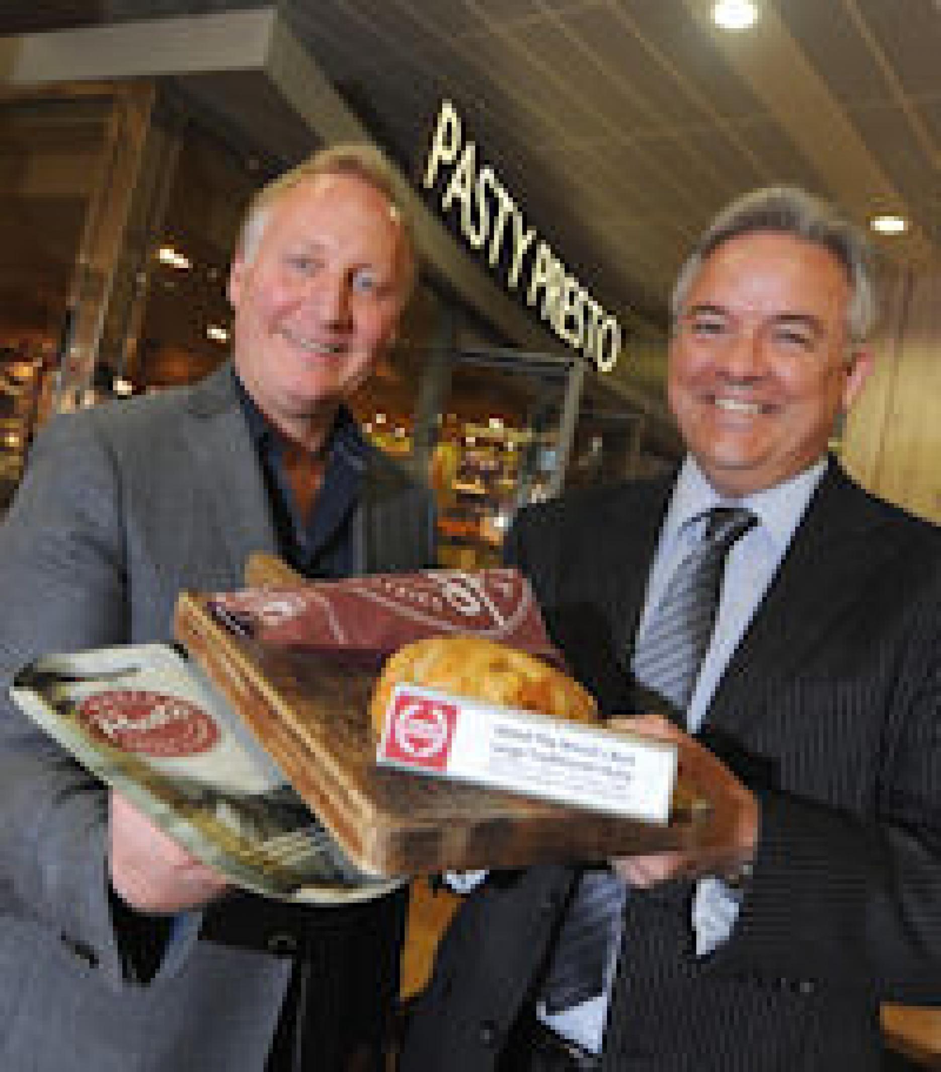 Steve Grocutt, owner and founder of Pasty Presto and John Cary from Clydesdale Bank.