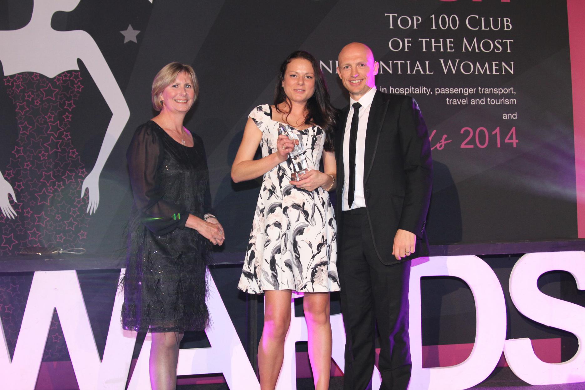 BaxterStorey's award winner Catherine Barras, with host Matt Dawson and Jane Bristowe of award sponsor Sodexo Women 1st Shine Awards Catherine Barras BaxterStorey Matt Dawson