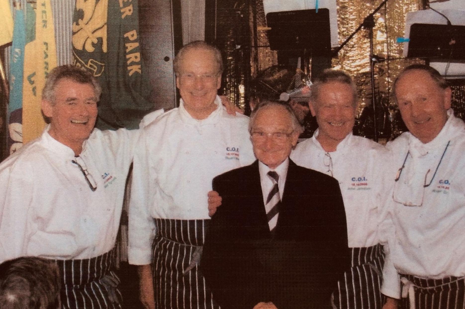 Ron with some of his former students who cooked for him at the 75th anniversary of 4th Worcester Park Scout Group in 2008. Ron with some of his former students who cooked for him at the 75th anniversary of 4th Worcester Park Scout Group in 2008.