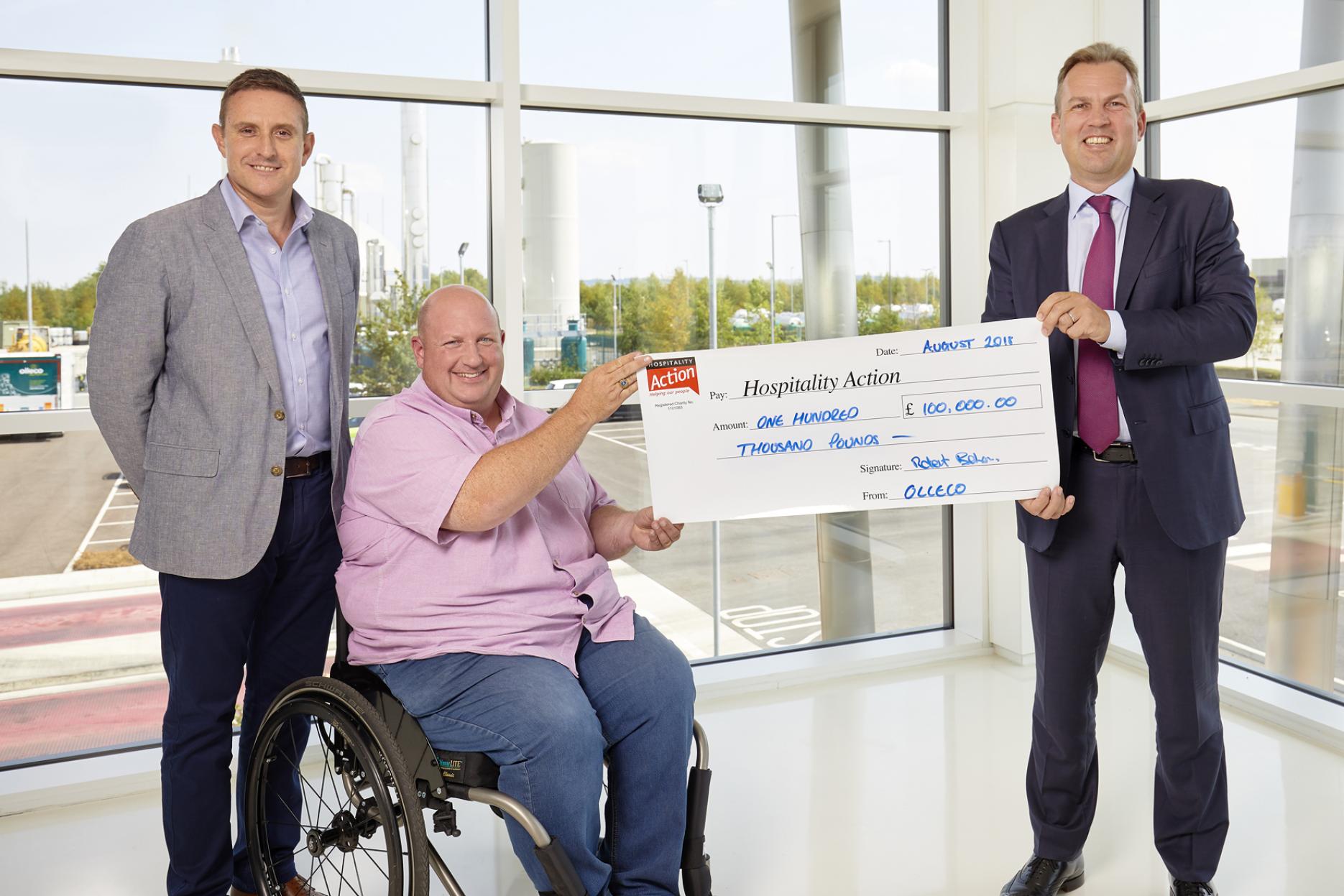 From left to right: Mark Lewis, Simon Howlwell and Robert Behan Olleco raises £100,000 for catering charity Hospitality Action