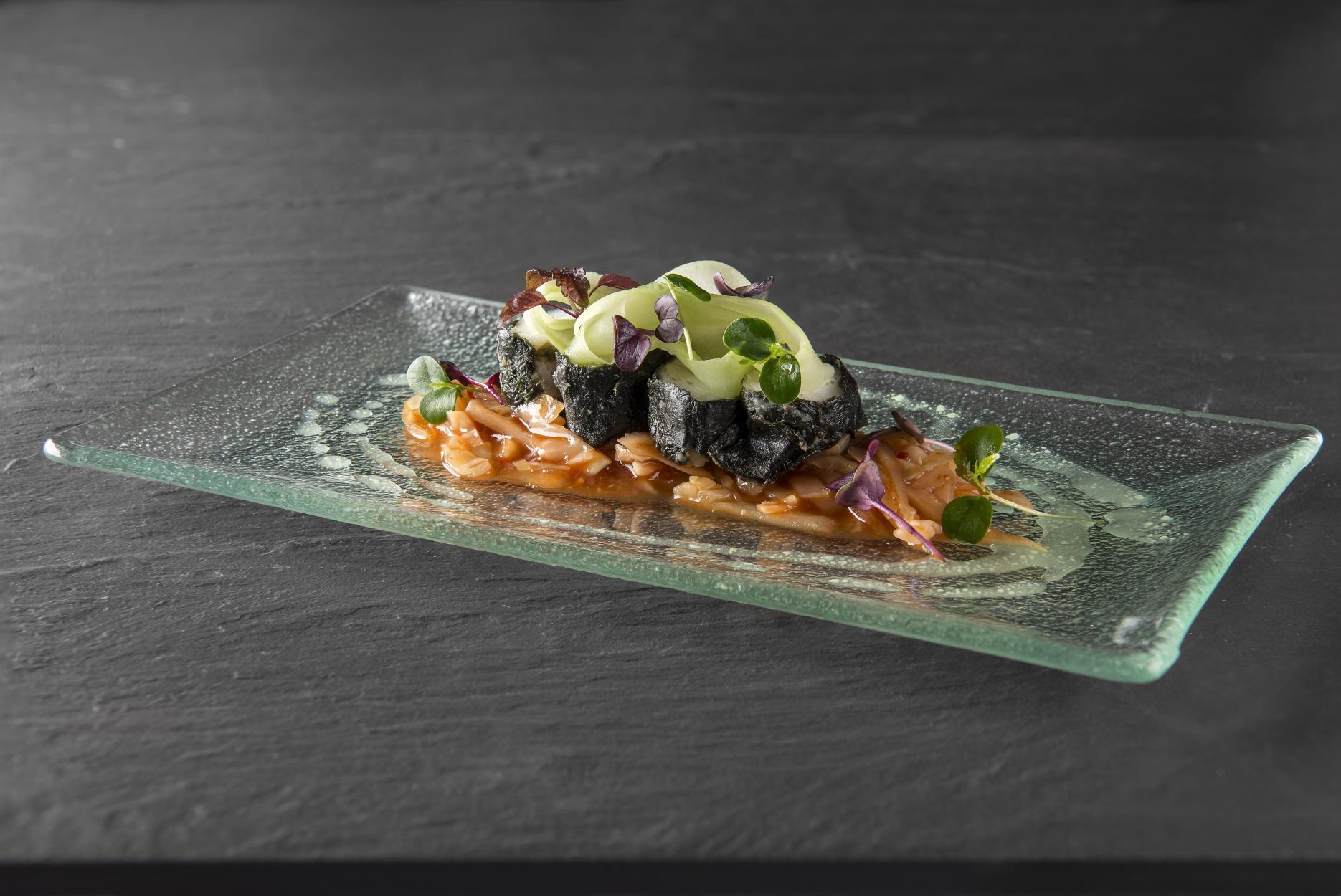 Wasabi and nori wrapped monkfish