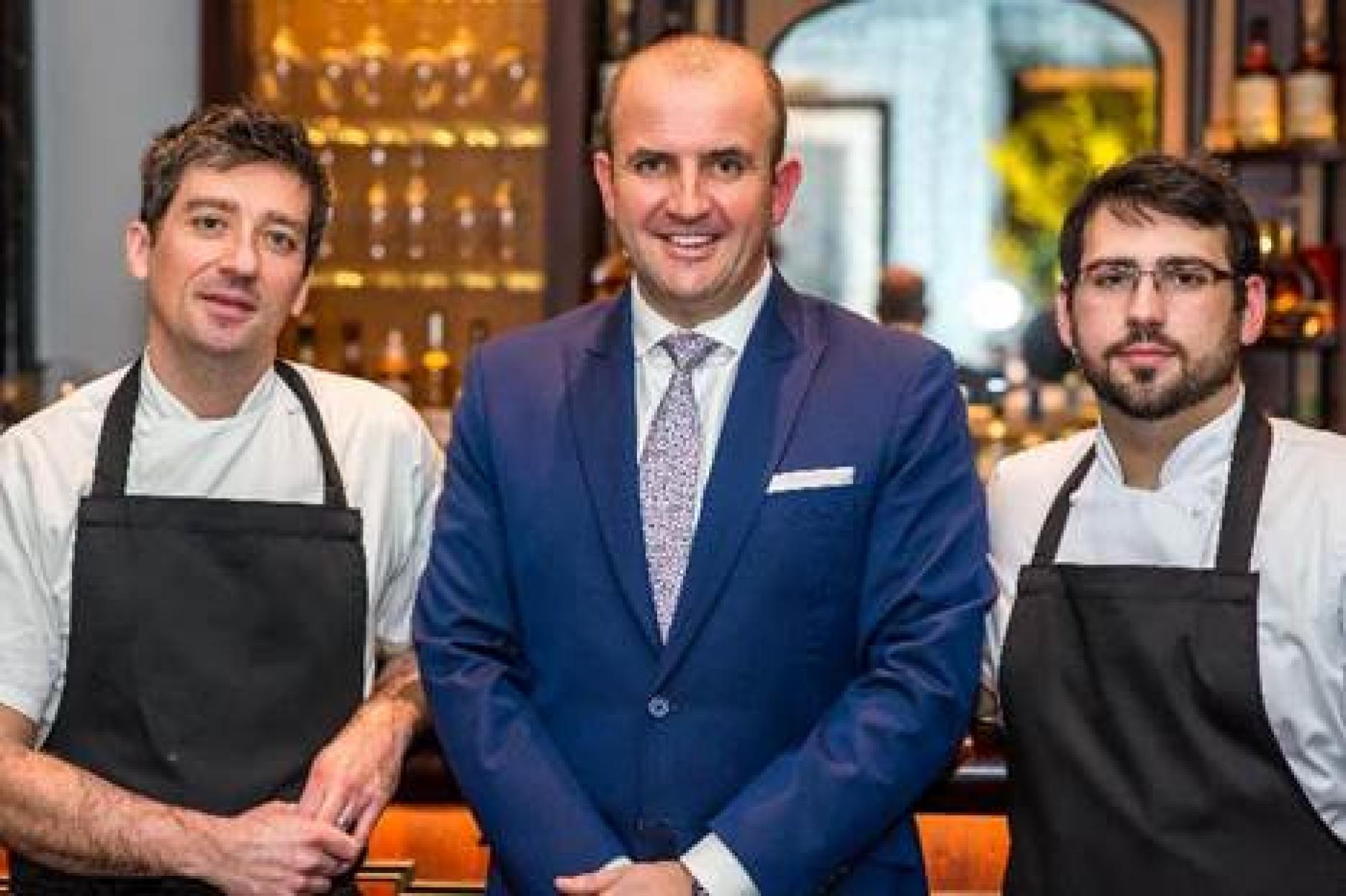 (L-R) Ben Tish with The Stafford general manager, Stuart Procter, and new executive chef Jozef Rogulski